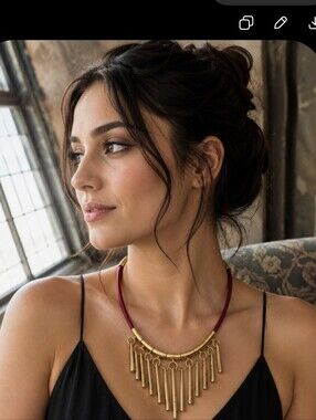 Brooks BROTHERS Gold and Red CORD  Necklace with Dangling Charms